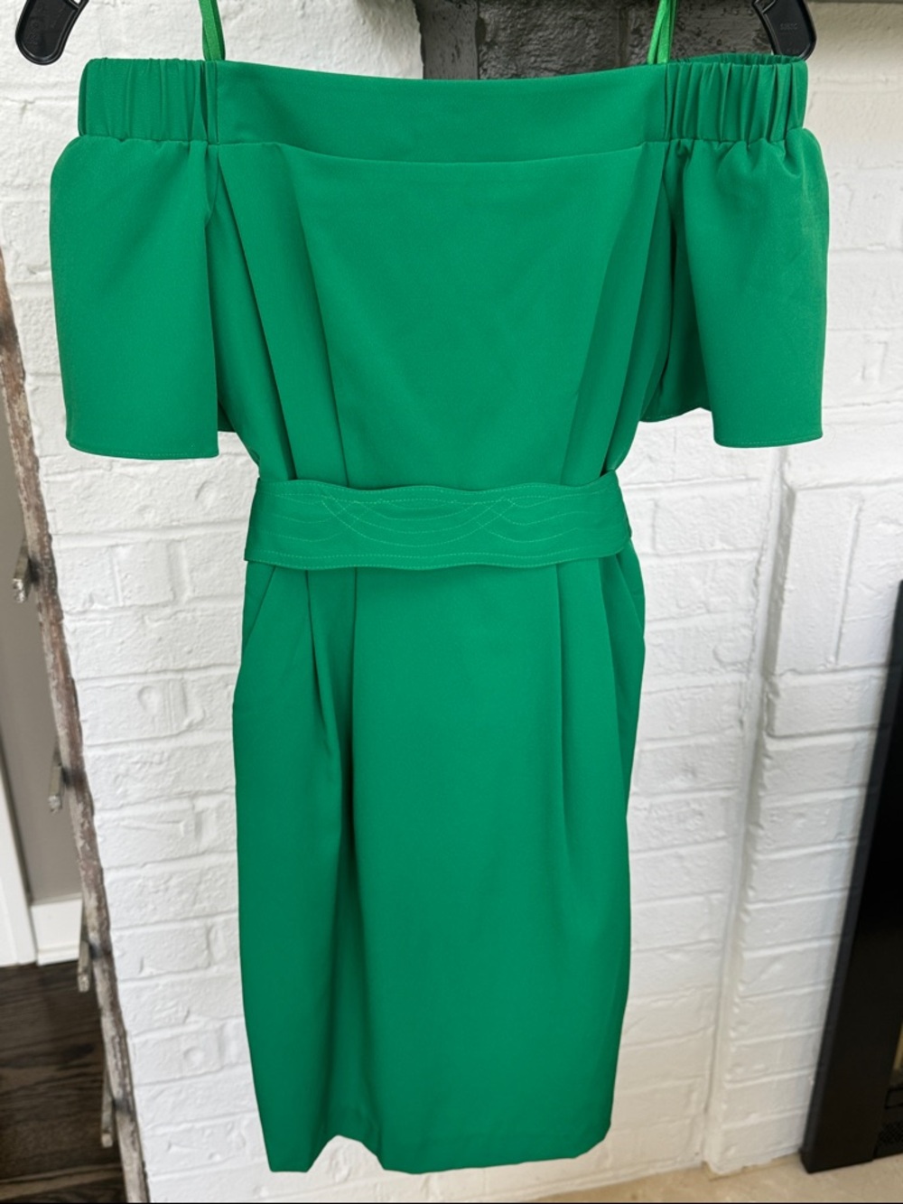 Eliza J Green Off the Shoulder Belted Cocktail Dress